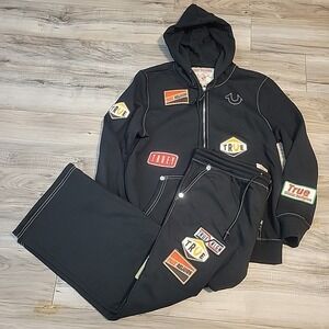 True Religion Black Jogger Set with Colorful Patches